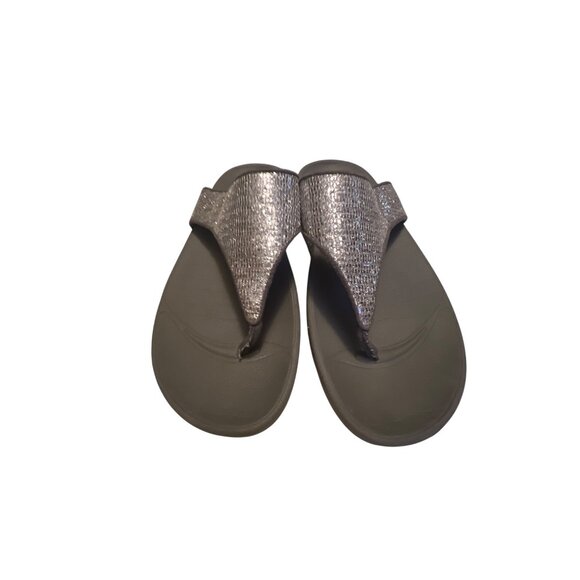 FitFlop Womens Shimmering Toe Post Sandals Size 6 Metallic Gray - Picture 2 of 7